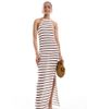 Only Tall ONLY Tall open knit maxi dress with contrast trim in red stripes-White - 1