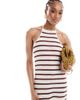 Only Tall ONLY Tall open knit maxi dress with contrast trim in red stripes-White - 2