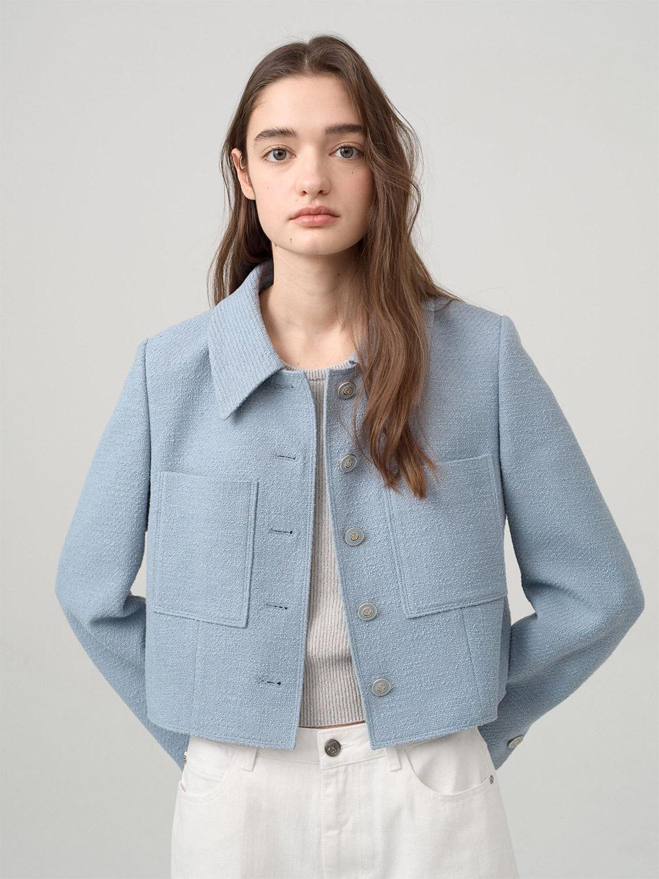 on&on Detachable Collar Tweed Cropped Jacket