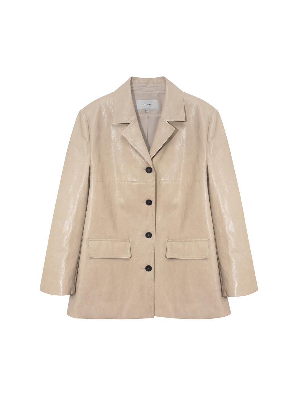 on&on Open Collar Modern Relaxed Leather Jacket (NEL5SJ211_9F)