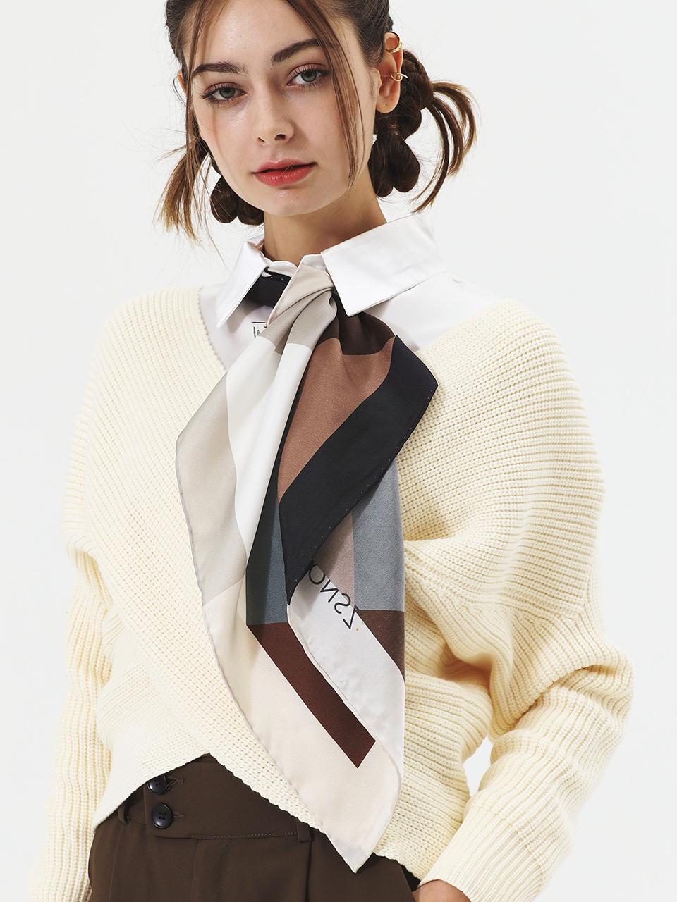 ONSZ Diagonal Wide Check Silk Scarf