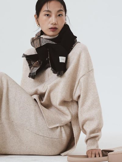 ONSZ Wool Cashmere Checkered Solid Reversible Muffler