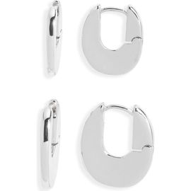 Open Edit Open Edit 2 Pairs of Polished Huggie Hoop Earrings