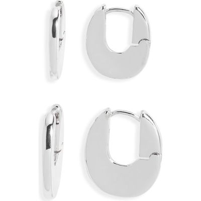 Open Edit Open Edit 2 Pairs of Polished Huggie Hoop Earrings