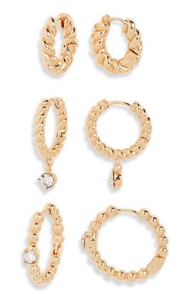 Open Edit Open Edit 3 Pairs Twisted Metal Huggie Hoop Earrings