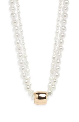 Open Edit Open Edit Bead Pendant Faux Pearl Collar Necklace