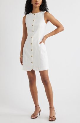 Open Edit Open Edit Button Front Linen Blend Dress