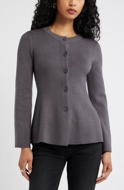 Open Edit Open Edit Button Front Peplum Cardigan