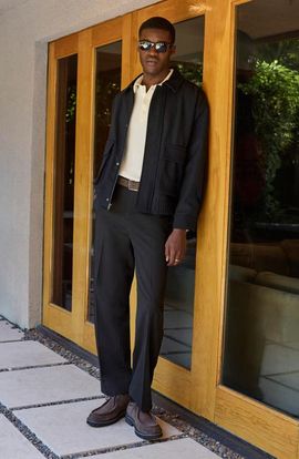 Open Edit Open Edit Collared Wool Blend Bomber Jacket