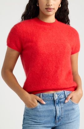 Open Edit Open Edit Cozy Edit Short Sleeve Mock Neck Sweater