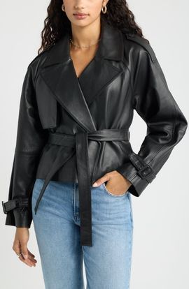 Open Edit Open Edit Cropped Leather Trench Jacket