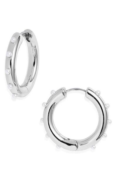 Open Edit Open Edit Cultured Pearl Studded Hoop Earrings