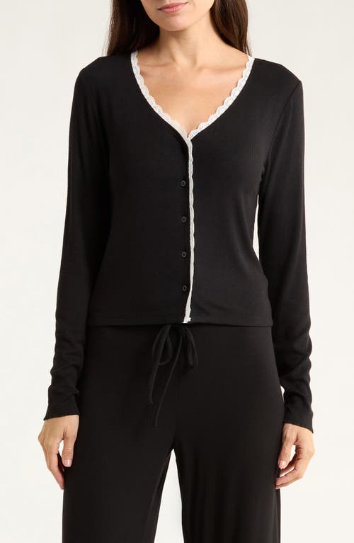 Open Edit Open Edit Daydream Lace Trim Rib Button-Up Lounge Top