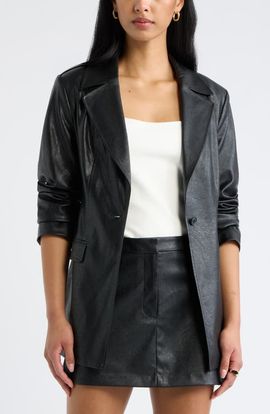 Open Edit Open Edit Faux Leather Fitted Blazer