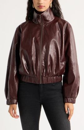 Open Edit Open Edit Faux Leather Funnel Neck Jacket