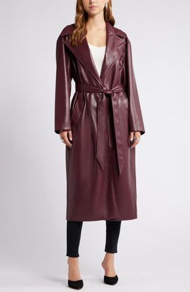 Open Edit Open Edit Faux Leather Trench Coat