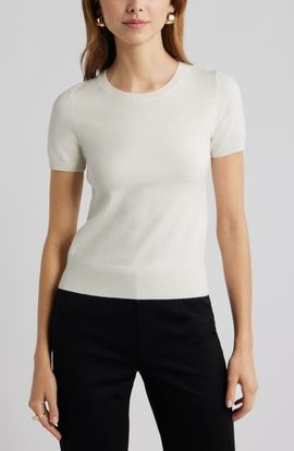 Open Edit Open Edit Fitted Short Sleeve Sweater