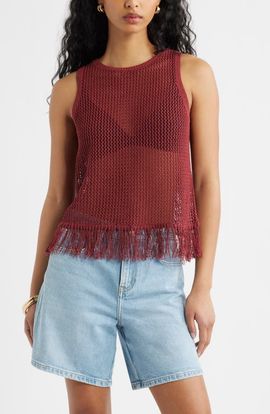 Open Edit Open Edit Fringe Sleeveless Sweater