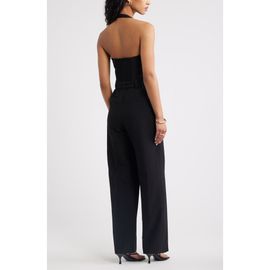 Open Edit Open Edit Icon Belted Halter Jumpsuit