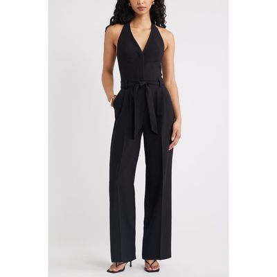 Open Edit Open Edit Icon Twill Belted Jumpsuit