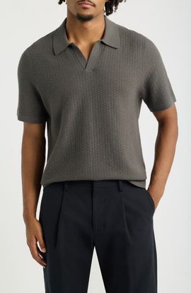 Open Edit Open Edit Johnny Collar Textured Polo Sweater