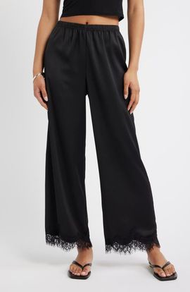 Open Edit Open Edit Lace Trim Satin Pants
