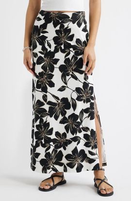 Open Edit Open Edit Linen Blend Column Maxi Skirt