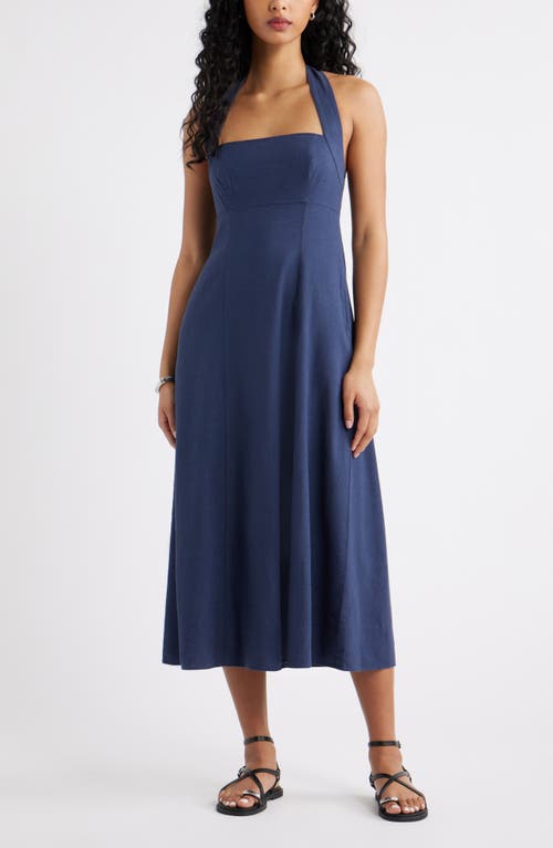 Open Edit Open Edit Linen Blend Halter Midi Dress
