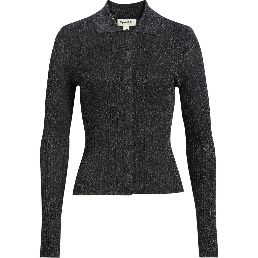 Open Edit Open Edit Metallic Collared Cardigan
