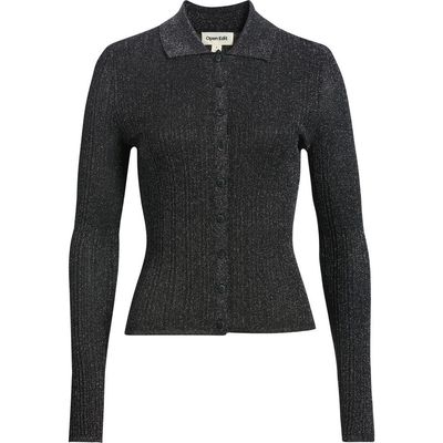 Open Edit Open Edit Metallic Collared Cardigan