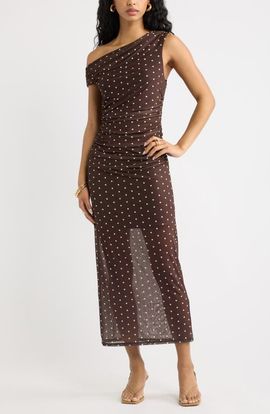 Open Edit Open Edit Off the Shoulder Mesh Midi Dress