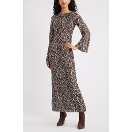 Open Edit Open Edit Print Long Sleeve Drape Back Dress