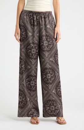 Open Edit Open Edit Print Satin Pull On Wide Leg Pants