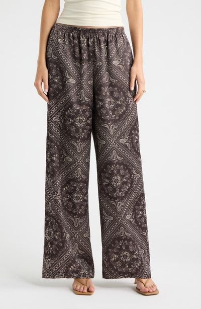 Open Edit Open Edit Print Satin Pull On Wide Leg Pants