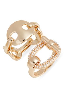 Open Edit Open Edit Set of 2 Micro Faux Pearl Rings