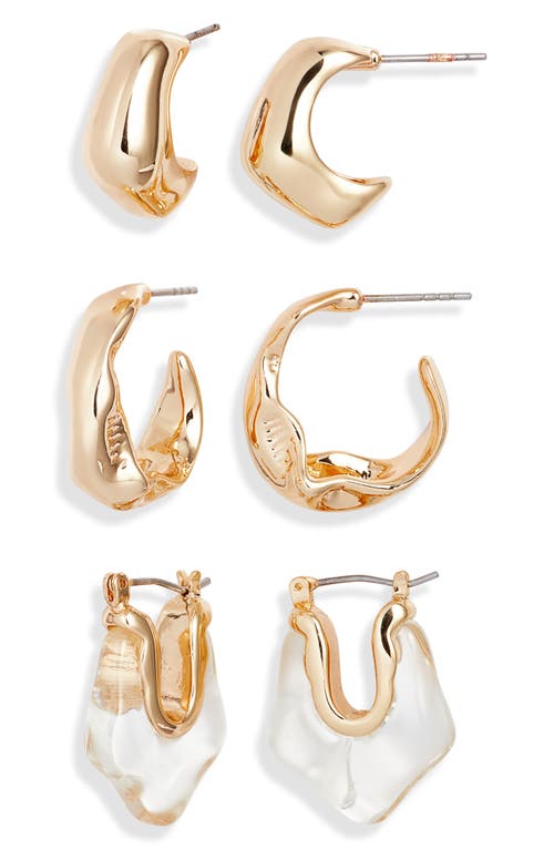 Open Edit Open Edit Set of 3 Organic Shape Hoop Earrings