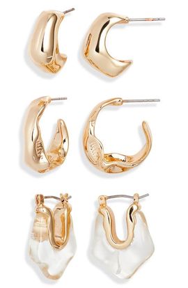 Open Edit Open Edit Set of 3 Organic Shape Hoop Earrings