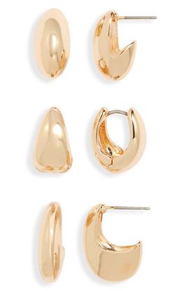 Open Edit Open Edit Set of 3 Puffy Huggie Earrings