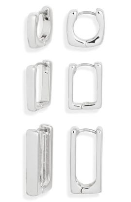 Open Edit Open Edit Set of 3 Square Huggie Hoop Earrings