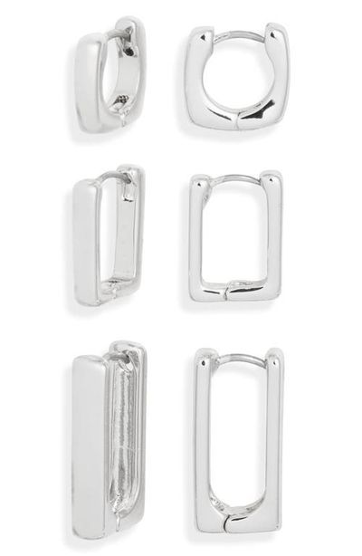 Open Edit Open Edit Set of 3 Square Huggie Hoop Earrings