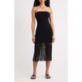 Open Edit Open Edit Sewater Strapless Fringe Sweater Tube Dress