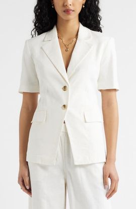 Open Edit Open Edit Short Sleeve Linen Blend Blazer