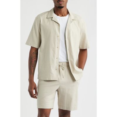 Open Edit Open Edit Stretch Linen Blend Camp Shirt
