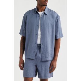 Open Edit Open Edit Stripe Short Sleeve Seersucker Button-Up Shirt