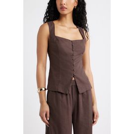 Open Edit Open Edit Sweetheart Neck Linen Blend Top