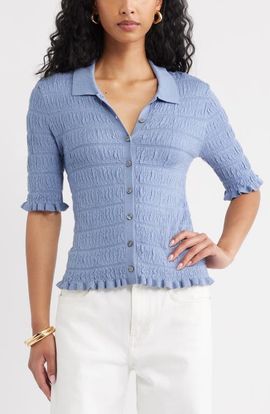 Open Edit Open Edit Textured Short Sleeve Cardigan