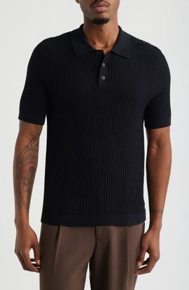 Open Edit Open Edit Textured Short Sleeve Polo Sweater