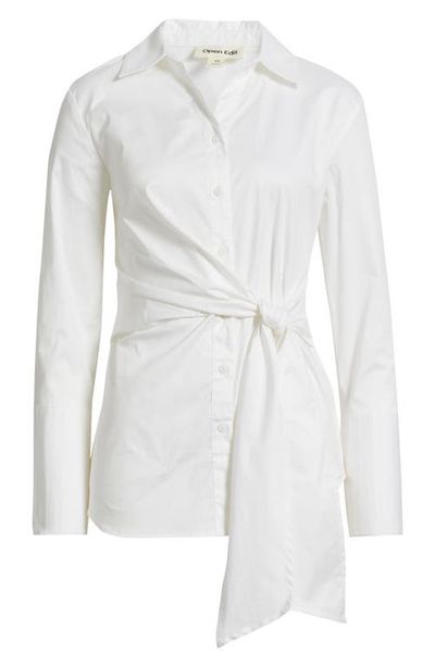 Open Edit Open Edit Waist Tie Cotton Poplin Button-Up Shirt