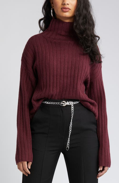 Open Edit Open Edit Women's Cotton Blend Rib Funnel Neck Sweater