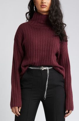 Open Edit Open Edit Women's Cotton Blend Rib Funnel Neck Sweater